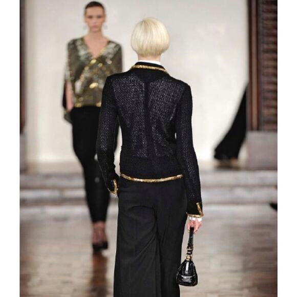 Ralph Lauren Purple Label Runway Blazer Gold Beaded Silk Knit Evening Jacket L - Picture 4 of 16